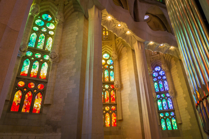 Stained glass windows with organ